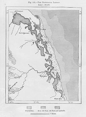 Batticaloa or Batticaloa in the Eastern Province of Sri Lanka, 1880s MAP