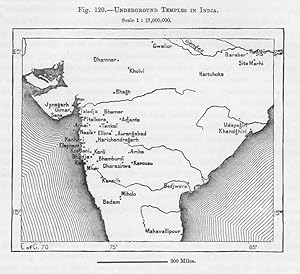 Underground Temples in India, 1880s Sketch MAP