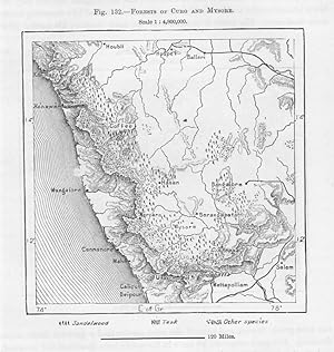 Forests of Coorg or Kodagu, and Mysores in the Indian state of Karnataka, 1880s MAP