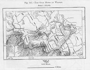 Gold Mines of Wainad or Wayanad in the Indian state of Kerala, 1880s MAP