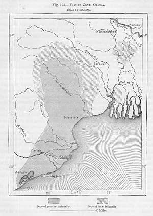 Orissa or Odisha Famine Zone, 1880s MAP