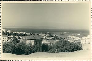 Maroc, Tanger, Panorama du port, ca.1950, Vintage silver print