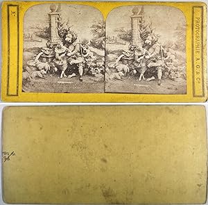 Fable avec un lion, Vintage albumen print, ca.1860, stéréo