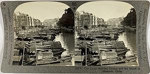 Keystone, Stéréo, China, the canal between, the bund of canton and the island of Shameen