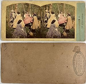 Comédiens en Sujets de Louis XV, Vintage albumen print, ca.1860, Stéréo