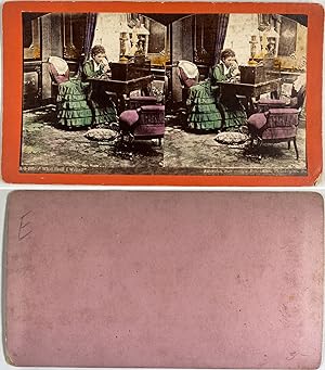 USA, Femme auteure à son bureau, Vintage albumen print, ca.1880