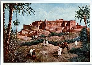 Maroc, près de Taroudant, Aquarelle de la Casbah Feira, vintage carte postale, ca.1935