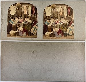 Lavandières, Vintage albumen print, ca.1880, Stéréo