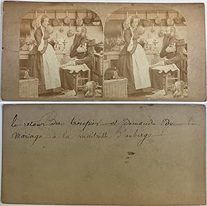 Troupier faisant sa demande en mariage, Vintage albumen print, ca.1880, stéréo