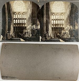 Vue intérieure d'une cathédrale, à identifier, Vintage silver print, ca.1900, Stéréo