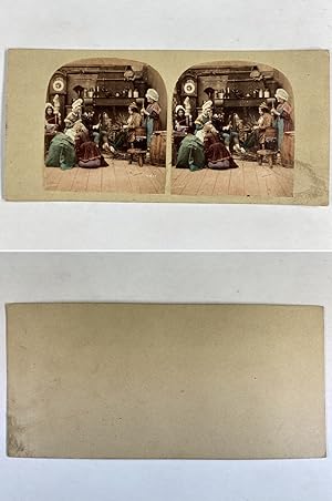 Scène de cuisine, Vintage albumen print, ca.1860, Stéréo