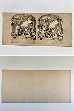 Scène, comédiens autour d'un feu, Vintage albumen print, ca.1860, Stéréo