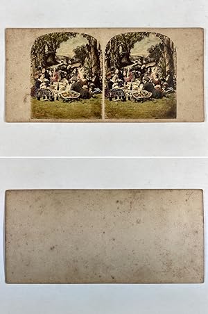 Scène, un déjeuner sur l'herbe, Vintage albumen print, ca.1860, Stéréo