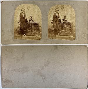 Homme et son épée, Vintage albumen print, ca.1860, Stéréo