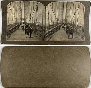 USA, New York, Passerelle du Brooklyn Bridge, Vintage silver print, ca.1900, stéréo