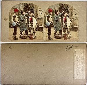 Garçont jouant un tour à leur ami, Vintage albumen print, ca.1880, stéréo