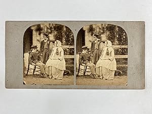 Femme et ses deux garçons, Vintage albumen print, ca.1860, stéréo