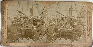 Équipage d'un navire à table, Vintage print, ca.1880, Stéréo