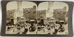 Palestine, Jerusalem, la Porte de Jaffa, Vintage print, ca.1880, Stéréo