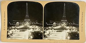 White, France, Paris Exposition at Night, Eiffel Tower, stereo, 1901
