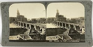 Allemagne, Dresden, le Pont et la Cathédrale, Vintage print, ca.1900, Stéréo