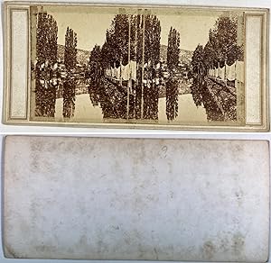 Ville sur le bord d'un canal, Vintage albumen print, ca.1870, stéréo