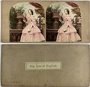 Jeune femme aux roses, Vintage albumen print, ca.1860, Stéréo
