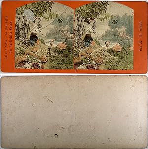 Le chat botté et la baignade, Vintage albumen print, ca.1860, stéréo