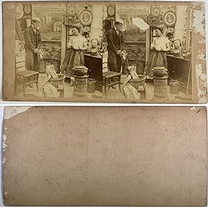 Jeune femme à moitié nue dans une cuisine, Vintage albumen print, ca.1870, stéréo