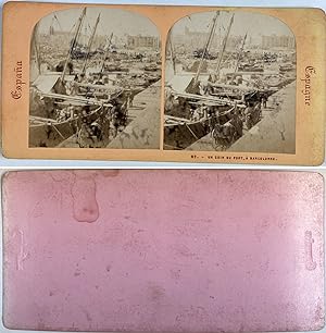 Espagne, Barcelone, le Port, Vintage albumen print, ca.1860, Stéréo