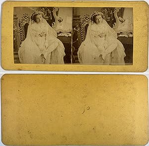 Femme au voile décoré, Vintage albumen print, ca.1860, Stéréo