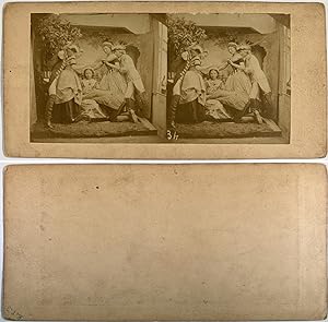 Scène, Comédiens témoins d'une déclaration d'amour, Vintage albumen print, ca.1870, Stéréo