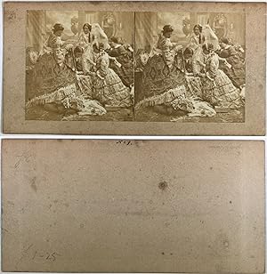 Femmes en costume d'époque, Vintage albumen print, ca.1880, Stéréo