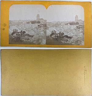 Ville fortifiée, à identifier, Vintage albumen print, ca.1870, stéréo