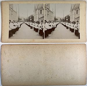 Lourdes, procession religieuse, Vintage citrate print, ca.1900, Stéréo