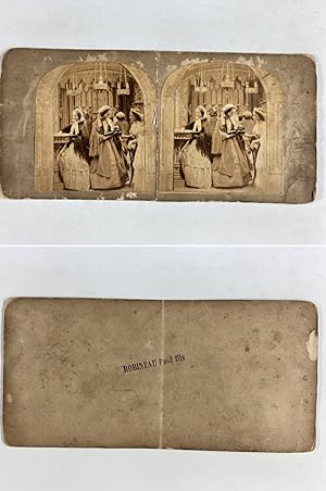 Femmes à la messe, Vintage albumen print, ca.1860, Stéréo
