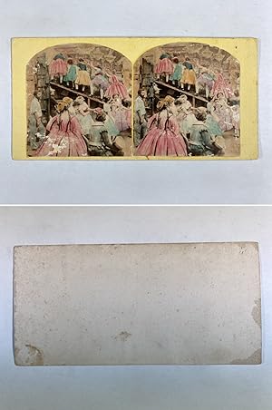 Scène, Comédiens et comédiennes en costume, Vintage albumen print, ca.1860, Stéréo