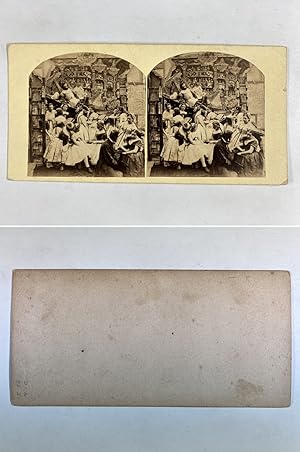 Groupe de comédiens, Vintage albumen print, ca.1860, Stéréo