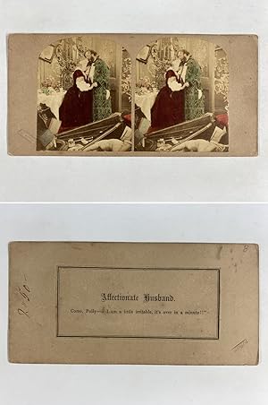 Couple dans un salon en désordre, Vintage albumen print, ca.1860, Stéréo