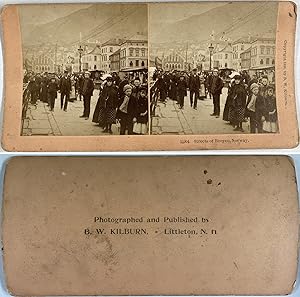 Norvège, Rue de Bergen, Vintage albumen print, ca.1890, Stéréo