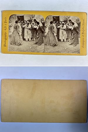 Comédiens, homme aux yeux bandés, Vintage albumen print, ca.1870, Stéréo