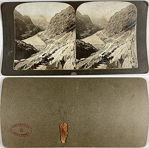 Norvège, Chemin et Fjord, Vintage silver print, ca.1900, Stéréo