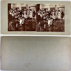 Famille et amis en costume, mi-Carême, Vintage citrate print, 1902, Stéréo