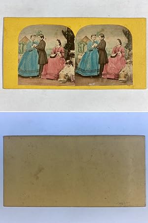 Femmes et garçons, Vintage albumen print, ca.1860, Stéréo