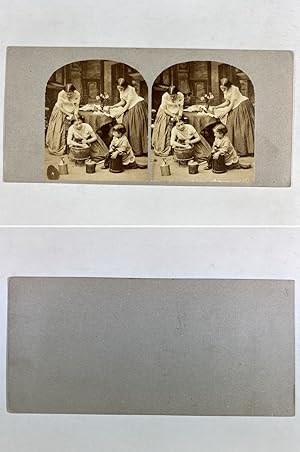 Blanchisseuses, Vintage albumen print, ca.1860, Stéréo