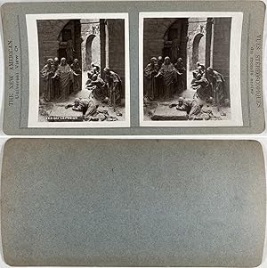 Les dix lépreux, photo à partir d'une illustration, Vintage silver print, ca.1900, Stéréo