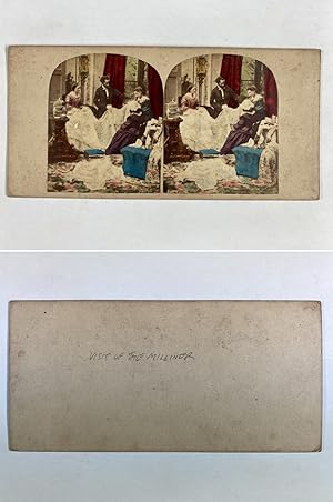 Visite du chapelier, Vintage albumen print, ca.1860, Stéréo