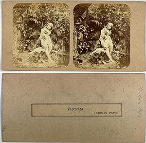 Dorothea assise près d'un cour d'eau, Vintage albumen print, ca.1860, Stéréo