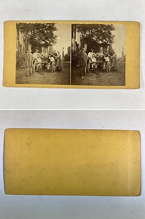 Marchande et sa charrette, Vintage albumen print, ca.1870, Stéréo