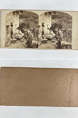 Les blanchisseuses au Bourget, Vintage albumen print, ca.1870, Stéréo